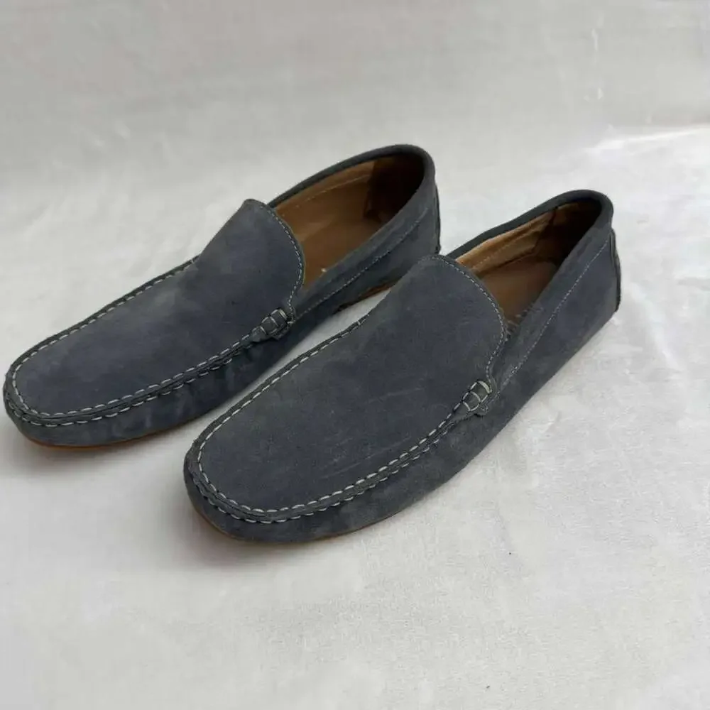Vincenti Men's Gray Suede Contrast Stitching Loafers Sz 44 US 10.5